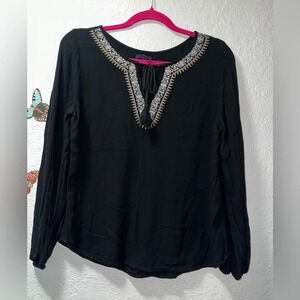 Women's Gap Black Peasant Boho V-Neck Top